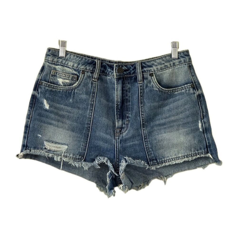 Hidden LA Shorts Women L Blue Distressed Cotton Beach Hippie Raw Hem 4182M-DK